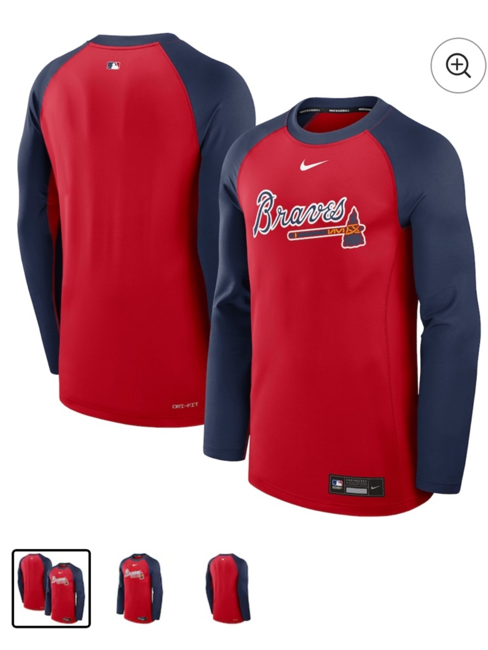 NWT Men's Braves Nike Red/Navy Authentic Collection Raglan Dri-FIT Long Sleeve